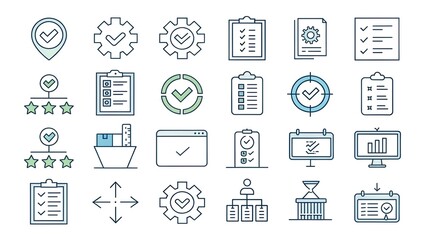  Set of 40 icons related to workflow, processing, operation. Outline icon collection. Editable stroke. Vector illustration.