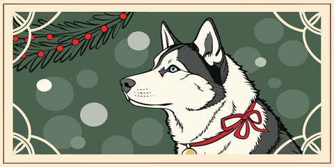 Christmas Siberian Husky with Bell Bow