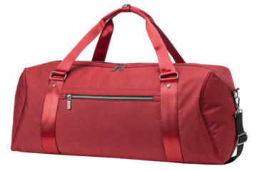 Sleek red travel duffel bag with spacious compartments and adjustable shoulder strap for easy carrying