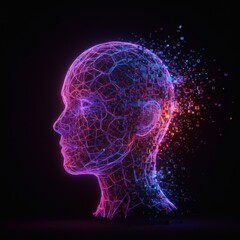 Obraz premium Digital Disintegration A Glowing Profile of a Crumbling Human Head
