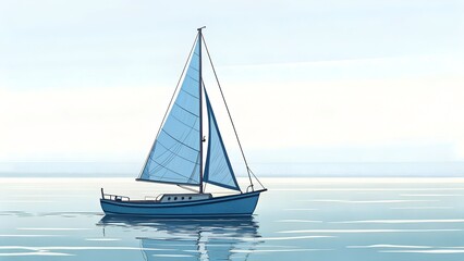 Fototapeta premium Simple blue sailboat illustration.