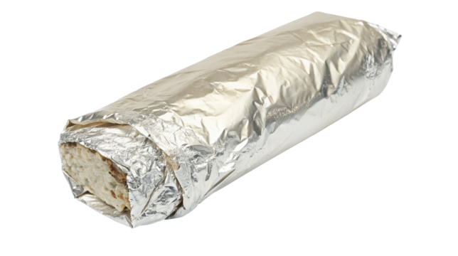 Delicious burrito wrapped in foil for fresh and convenient meal on the go food photography