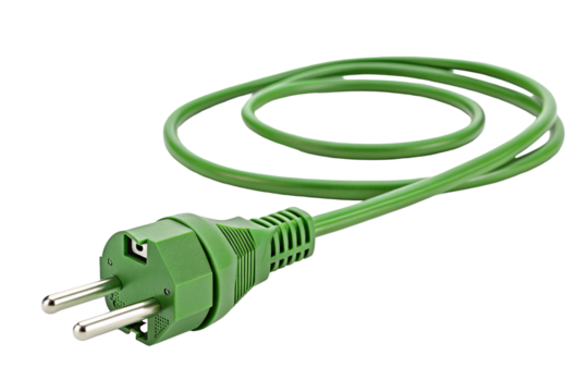 Green power cable coiled isolated on black background energy connection technology electricity