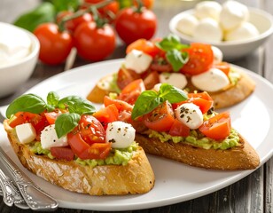 Bruschetta with avocado, mozzarella, and tomatoes