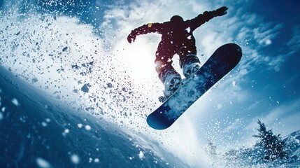 Snowboarder jumping high