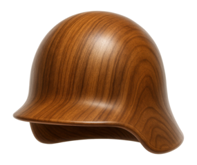 Wooden helmet with domed shape and smooth surface
