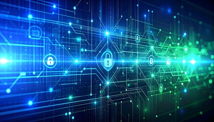 Obraz premium Abstract digital circuit board with security icons