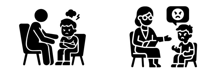 Child behavioral therapy session with an upset boy and a professional offering guidance and understanding