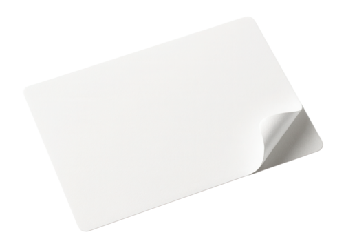 Rectangular white label with adhesive backing