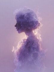 female silhouette dissolving into soft pastel smoke