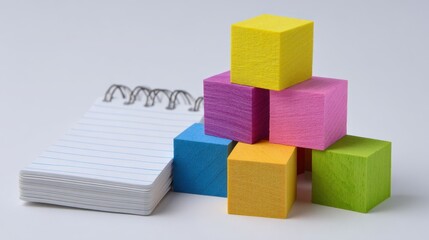 Build Measure Learn. Advice on Notepad with Colorful Block Cubes on White Background