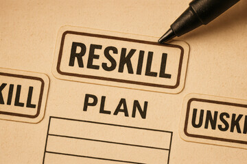 Reskill plan concept with pen on paper for career development and learning