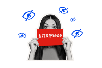 Composite photo collage of astonished girl hold nickname account poster webpage social network eyes security isolated on painted background