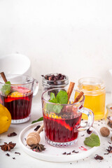 Tasty autumn non-alcohol hibiscus mulled wine drink
