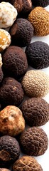 Fototapeta premium Assortment of textured truffles in various colors on a white background.