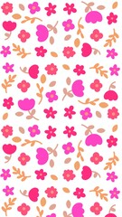 Vibrant floral pattern with pink, red, and beige flowers, perfect for spring designs