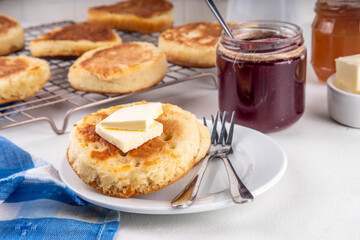 Traditional English skillet baked pastry Crumpets