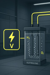 Electrolysis device producing hydrogen and oxygen gas with electric power in laboratory