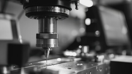 Medium shot showing precision measurement with laserbased metrology system concentrated focus on laser alignment and data readout rest of the scene softly blurred.