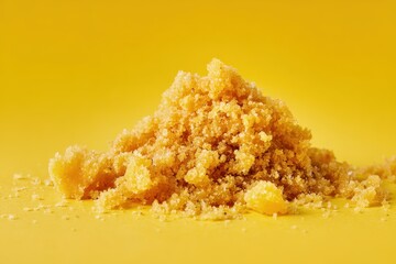 Cannabis Crumble Piece on Yellow Background. Medical Dab Waxing with Natural Ganja Drug