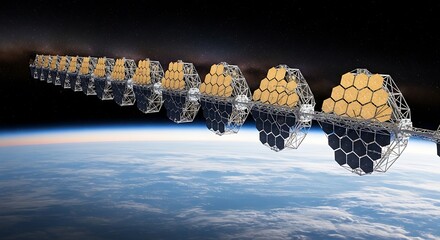 Satellite Constellation Orbiting Earth - A Vision of Future Technology.