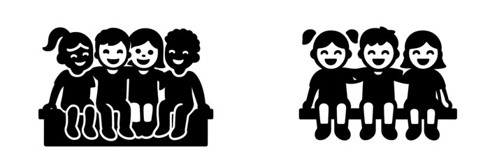 A diverse group of happy children sitting together in a row symbolizing friendship, community, and childhood joy. Unity and togetherness concept for multicultural youth