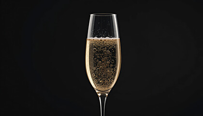 Elegant Champagne Flute Filled with Sparkling Champagne on Dark Background