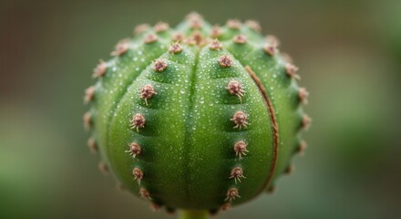 Macro shot of a green cactus with water droplets showcasing nature's intricate beauty