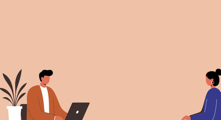 Two professionals focused on their laptops in a modern, collaborative workspace. Ideal for business, technology, or remote work concepts.