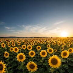 Sunflower Field at Sunset - A Golden Horizon of Blooms.