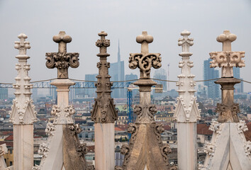 Daytime view of famous Milan Cathedral or Duomo di Milano on piazza in Milan, Italy