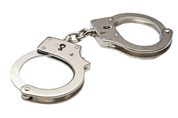 Metal handcuffs isolated on black background indicating security law enforcement and restraint concept