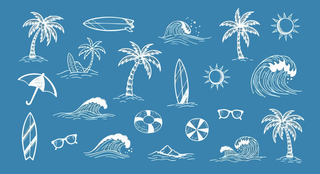 Dreamy beach scene seamless pattern evokes carefree summer vibes and endless vacation fun, perfect for textile design