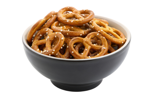 Delicious crunchy pretzels in a ceramic bowl perfect for snack time and party appetizers comfort
