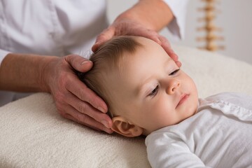 Child Chiropractic. Pediatric Osteopathic Therapy for Little Baby with Head and Neck Massage