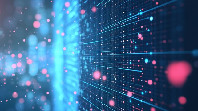 An abstract image of a digital background. Video data is interconnected by a network of interconnected grids. Computer interfaces with blue gradient data for business. A conceptual lifestyle.