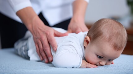 Chiropractic Children. Baby Back Adjustment Treatment with Gentle Manipulation and Massage