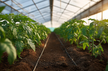 Greenhouse with thriving tomato plants