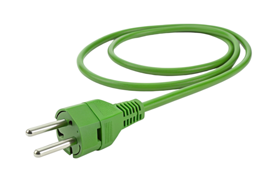 Green power cable isolated with plug on white background for energy and electrical connections