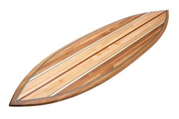 Handcrafted classic wooden surfboard on black background for custom design or decoration display