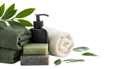 Luxury spa essentials with organic soap bars and fresh leaves for ultimate relaxation routine