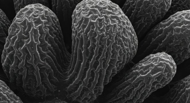 Microscopic Landscape of Fungal Gills on a Mycena Mushroom


