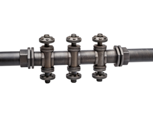 Industrial metal flange connectors on pipe assembly with dark background for engineering use