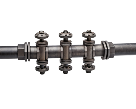 Industrial metal flange connectors on pipe assembly with dark background for engineering use