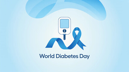 World Diabetes Day blue ribbon with glucometer illustration