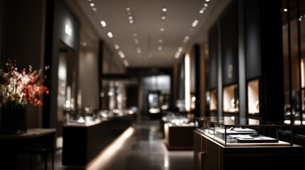 Medium shot featuring accent lighting spotlighting luxury items on display with sharp focus on the product and a blurred store interior creating an exclusive and captivating