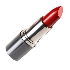 Classic red lipstick tube isolated on black background for makeup and beauty product presentation