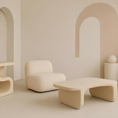 Modern Minimalist Interior with Organic Furniture in Neutral Tones