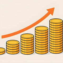 Financial Growth with Stacked Coins and Upward Arrow Illustration