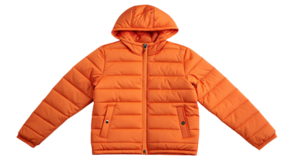 Stylish orange puffer jacket with hood for winter warmth and outdoor fashion cold weather travel